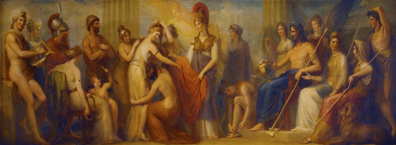 "Pandora, akit az összegyűlt istenek minden ajándékukkal felruháztak...", 1834 (olaj, mahagóni tábla) alkotó: Henry Howard
