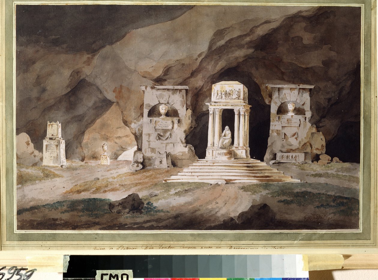 ""Egy temető"" (Régi temető) Színházi dekoráció Henry Hudfield akvarelljével (18. század) 1790 Museum Palace Theatre Ostankino, Moszkva alkotó: Henry Hudfield