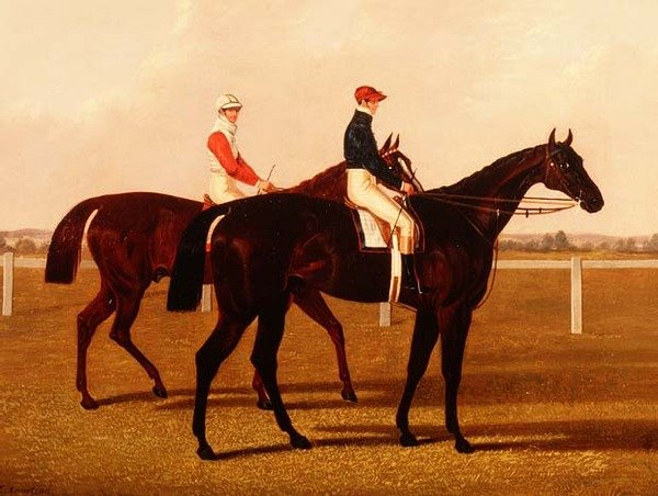 A "Charles XII" és "Euclid" versenylovak zsokékkal felfelé alkotó: Henry Hugh Armstead