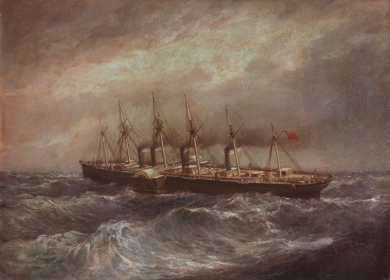 A "Great Eastern" gőzhajó (1858), amely az első sikeres atlanti kábelt fektette le. alkotó: Henry Hugh Clifford