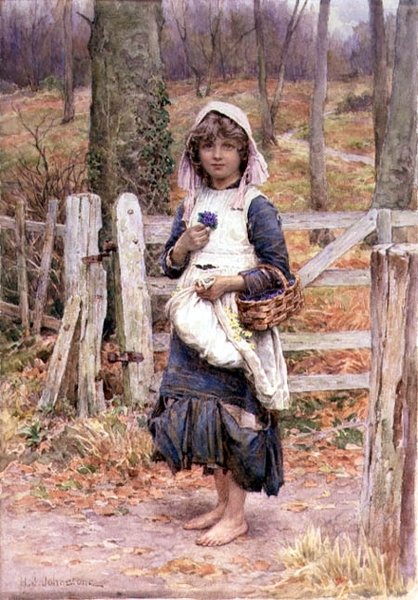Lány kezében egy virág alkotó: Henry James Johnstone