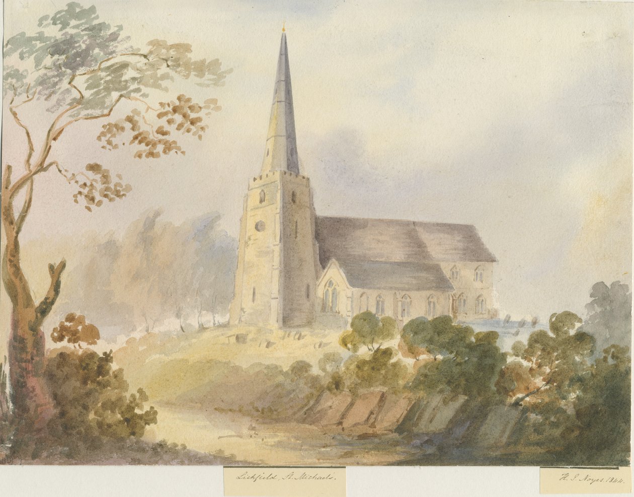 Lichfield - Szent Mihály templom: akvarell festészet alkotó: Henry James Noyes