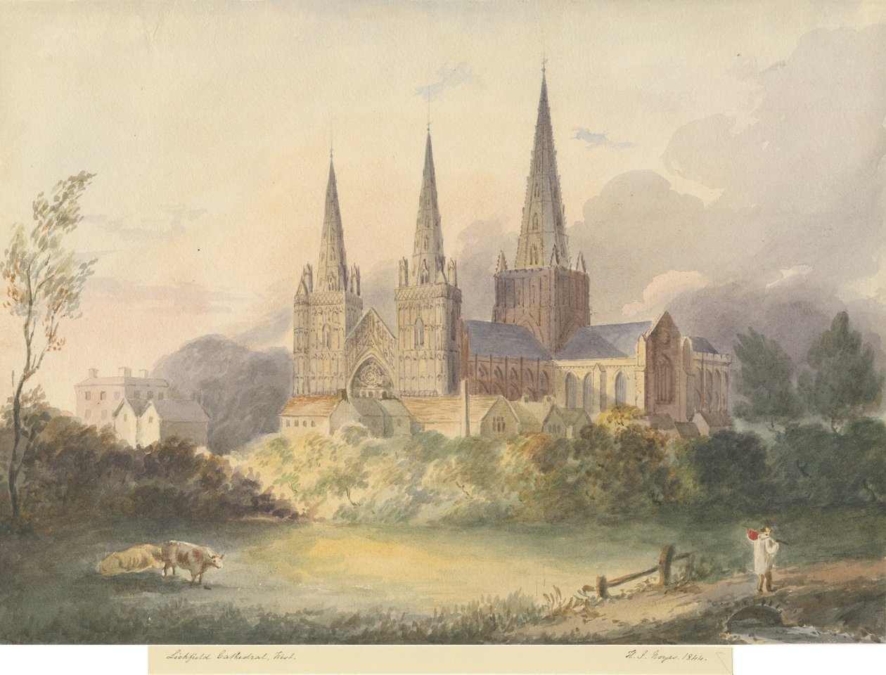 Lichfield katedrális – Nyugati nézet: vízfestmény, 1844 alkotó: Henry James Noyes
