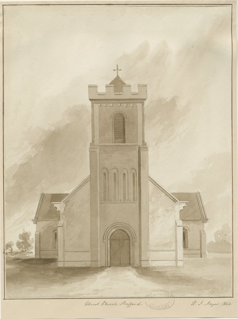 Stafford – Christ Church: szépia mosás rajza, 1844 alkotó: Henry James Noyes