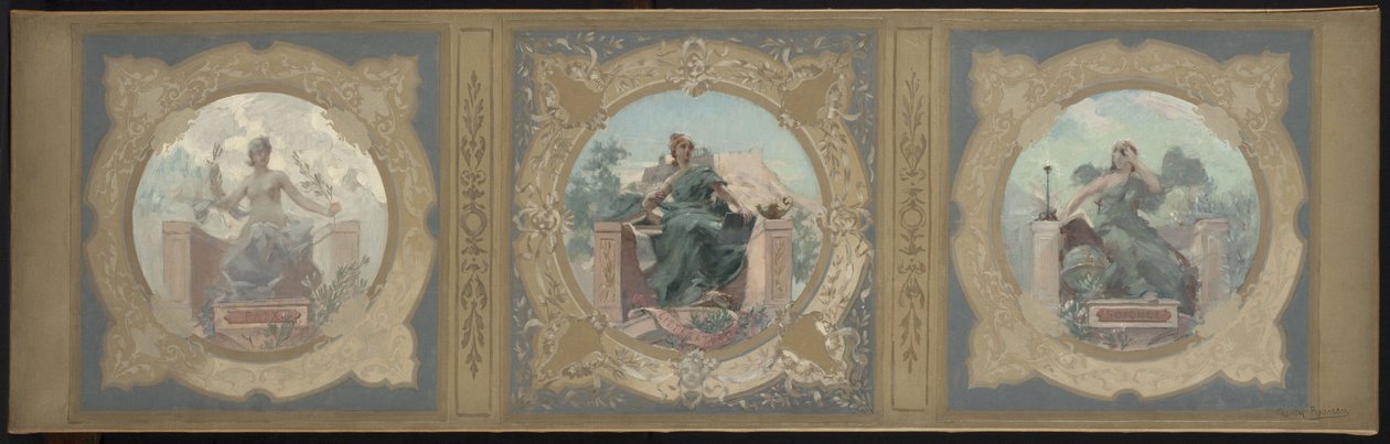Vázlat a párizsi városháza Lobau Galériája számára: Béke. Irodalom. Tudomány, 1890 (olaj, vászon) alkotó: Henry Jean Louis Boureau