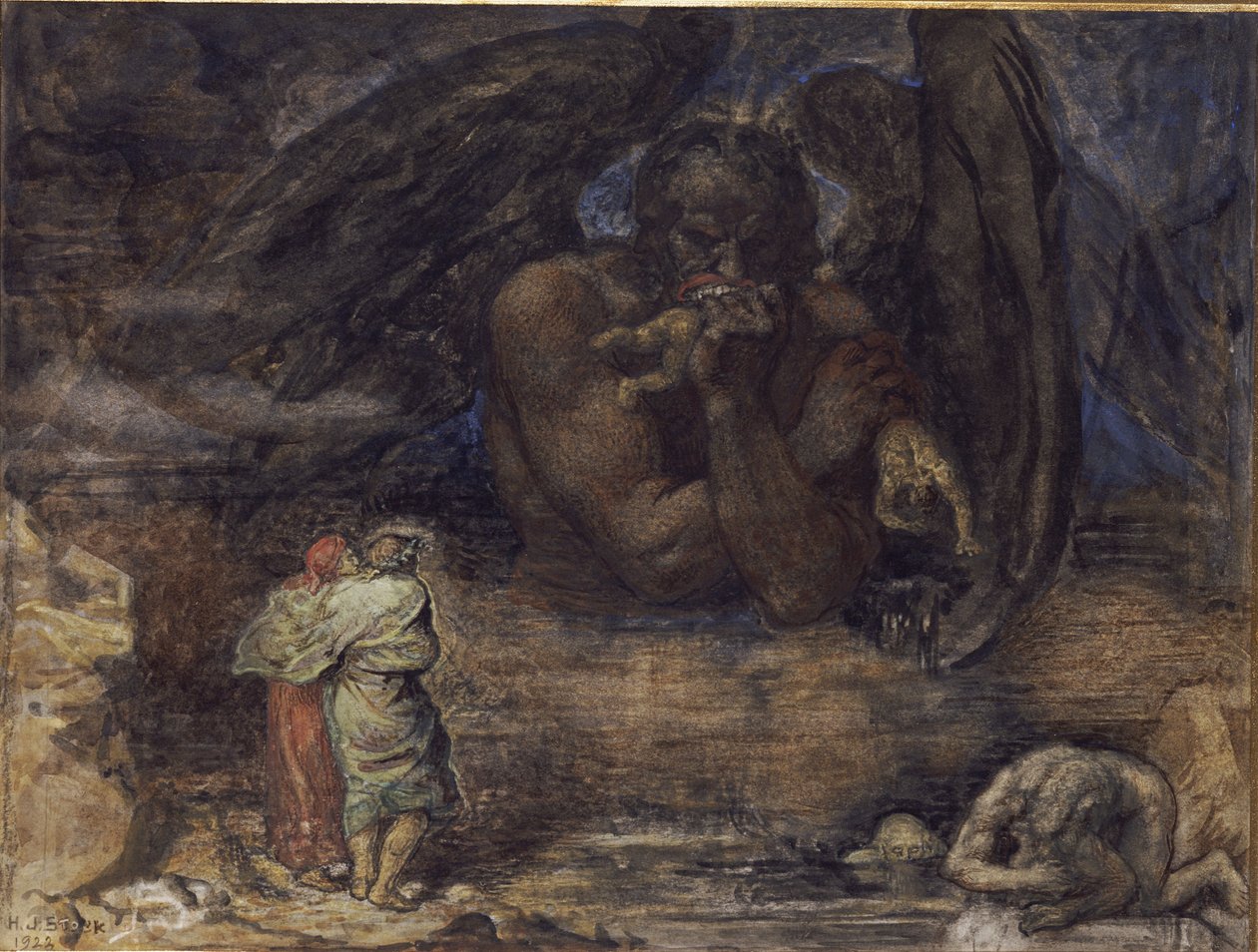 Dante és Virgil találkozik Luciferrel a pokolban alkotó: Henry John Stock