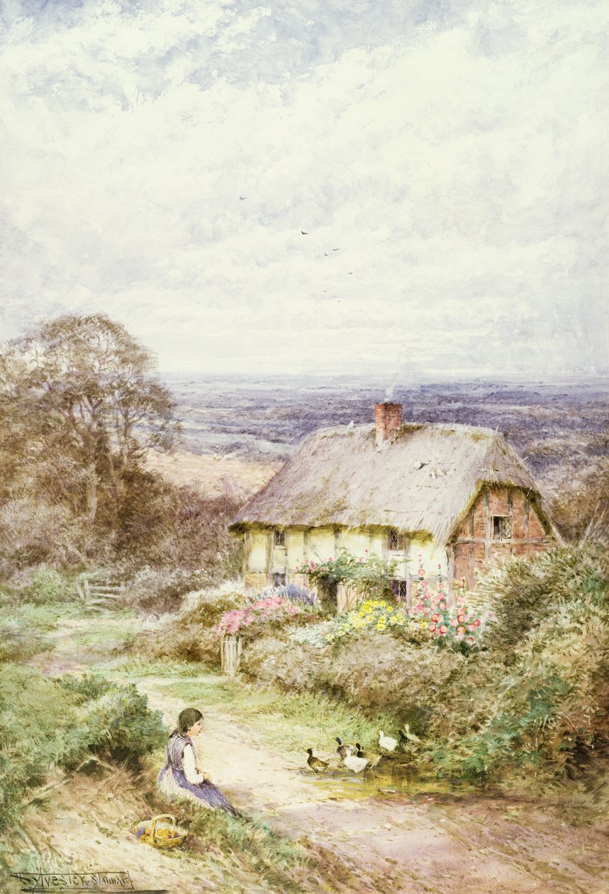 A nádfedeles házikó (akvarell) alkotó: Henry John Sylvester Stannard