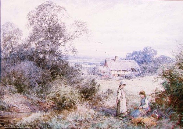 Két fiatal lány játszik a réten alkotó: Henry John Sylvester Stannard