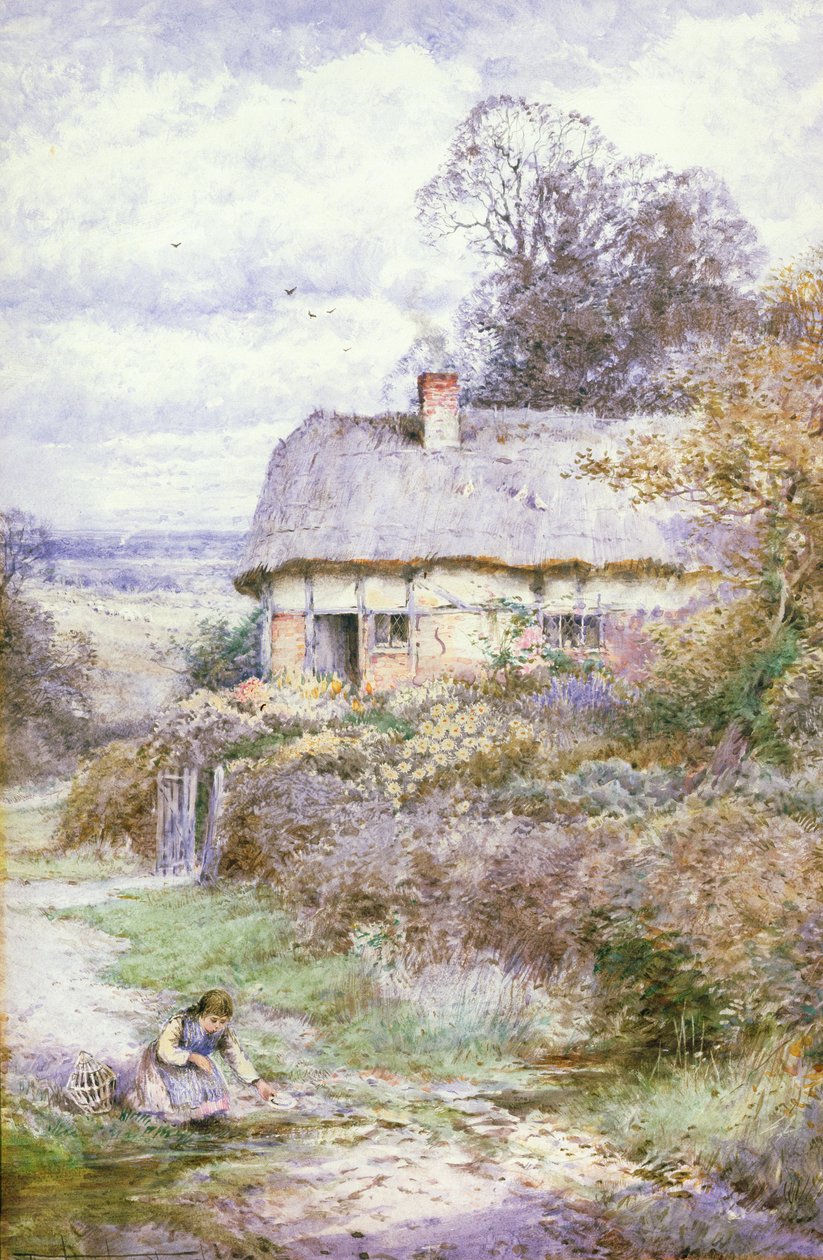 Fiatal lány térdel a patak mellett alkotó: Henry John Sylvester Stannard