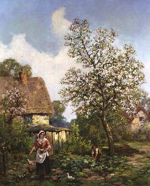 A csirkék etetése alkotó: Henry John Yeend King
