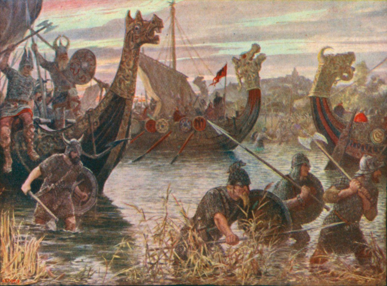 Egy dán rajtaütés (színes litográfia) alkotó: Henry Justice Ford