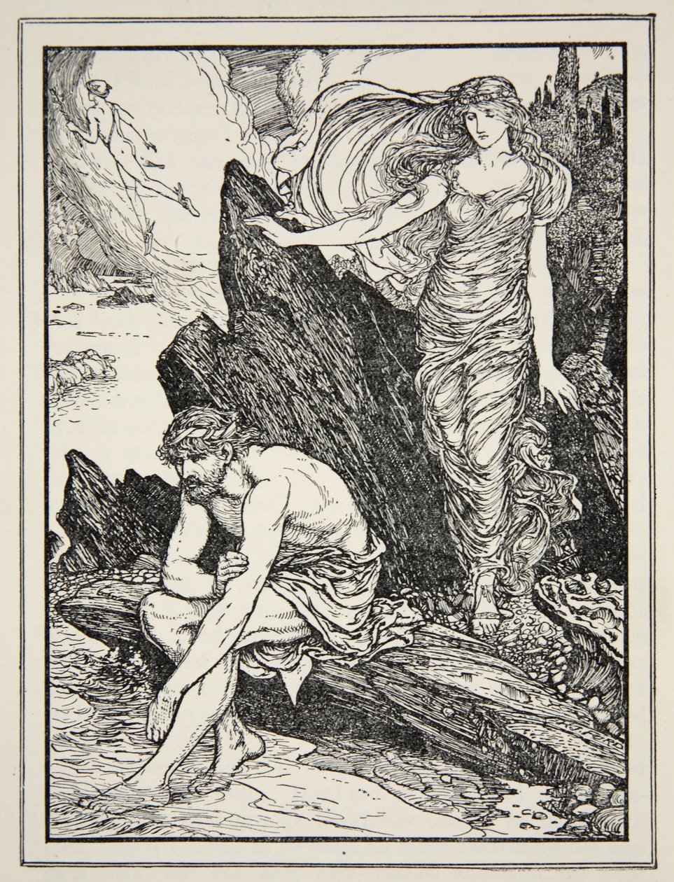 Calypso megsajnálja Ulysses-t, Andrew Lang „A görög tenger meséi” című művéből alkotó: Henry Justice Ford