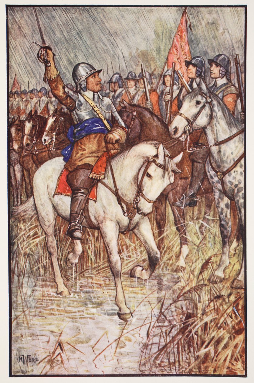 Cromwell és vasoldalai, illusztráció az „Anglia történetéből”, C.R.L. Fletcher és Rudyard Kipling, 1911 alkotó: Henry Justice Ford