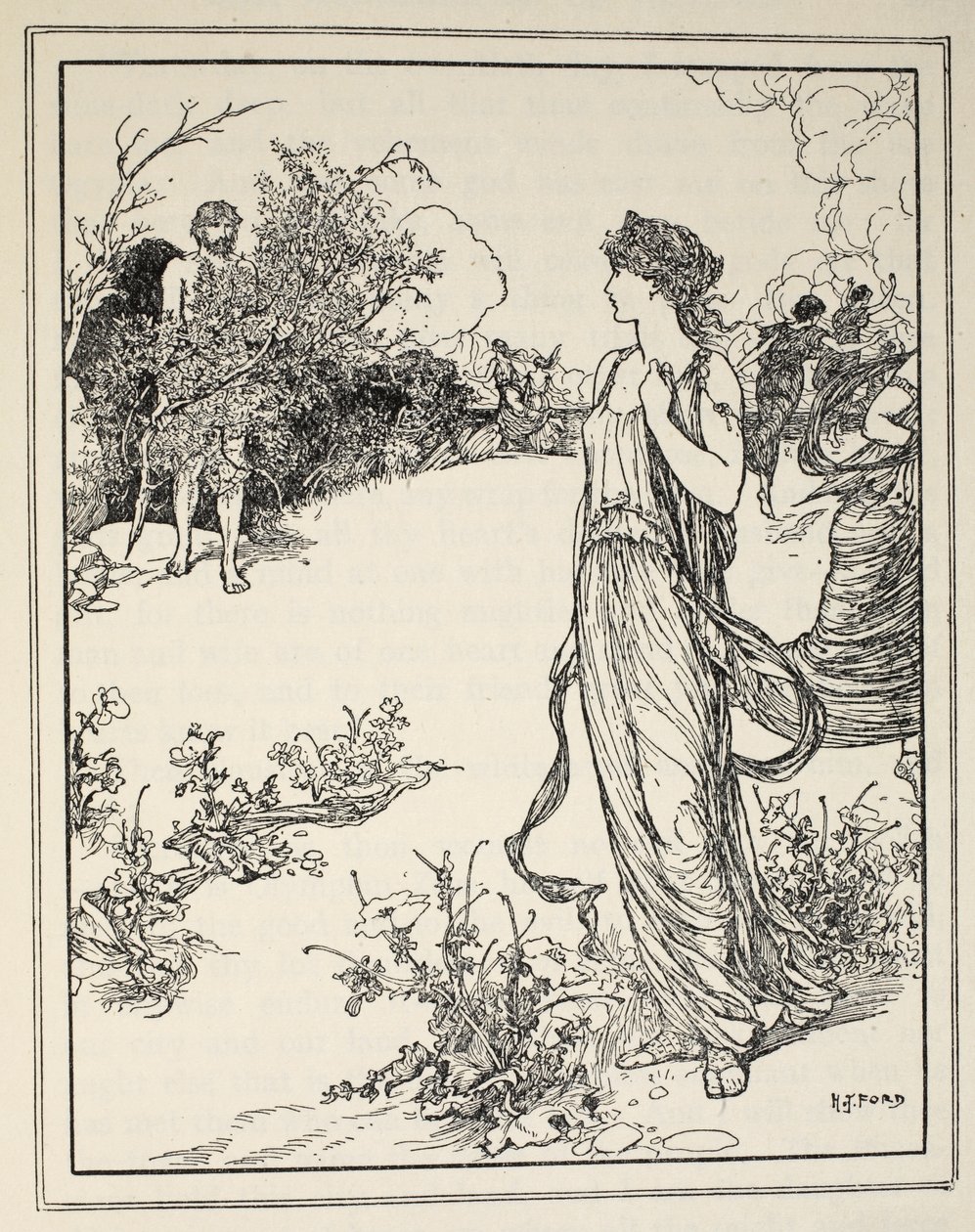 Hogyan találkozott Ulysses Nausicaával, Andrew Lang „A görög tenger meséi” című könyvéből, 1926 (tinta papíron) alkotó: Henry Justice Ford
