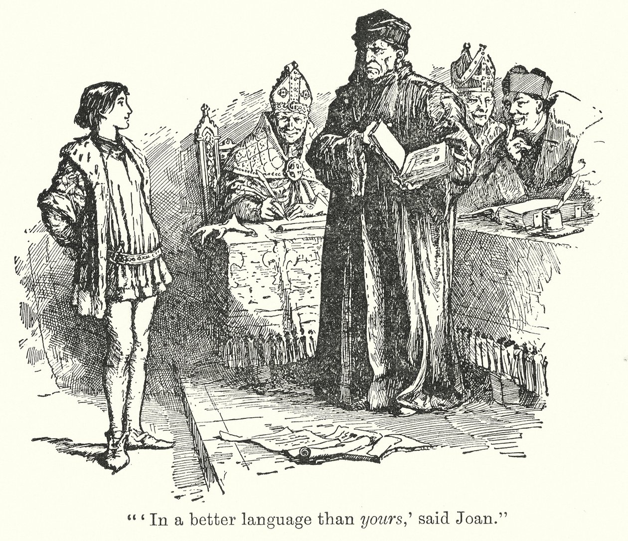 ""A tiédnél jobb nyelven", mondta Johanna" (litó). alkotó: Henry Justice Ford