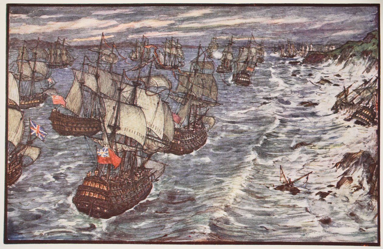 Quiberon Bay, 1759, illusztráció a C.R.L. „Anglia története” című könyvéből. Fletcher és Rudyard Kipling, 1911 alkotó: Henry Justice Ford