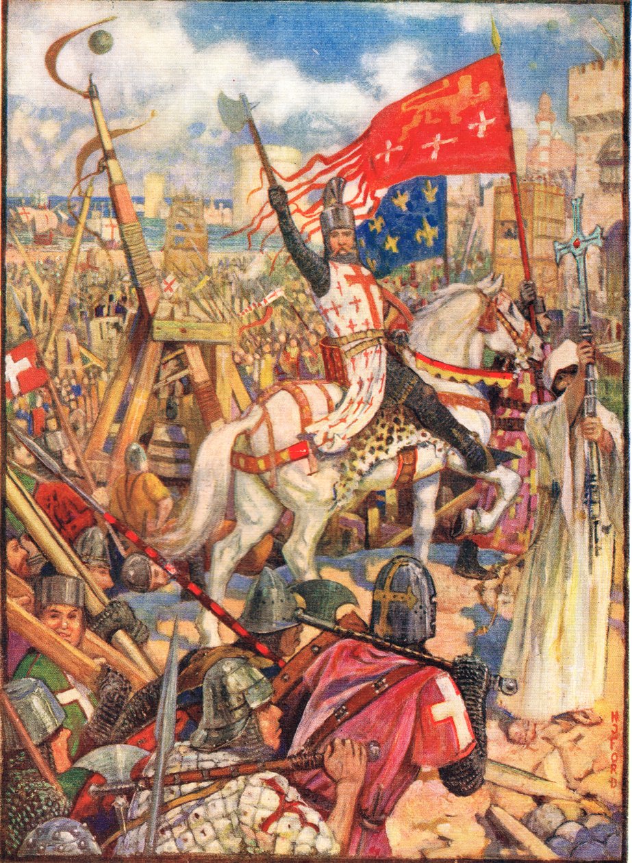 Oroszlánszívű Richárd a keresztes hadjáratoknál, illusztráció Rudyard Kipling „Anglia története” című művéből, 1911 alkotó: Henry Justice Ford