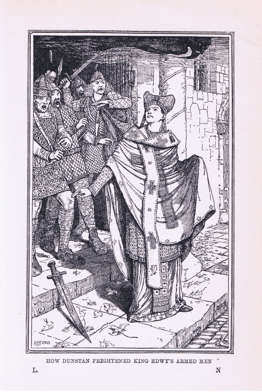 St Dunstan megijesztette Edwys király fegyvereseit, 1912 alkotó: Henry Justice Ford