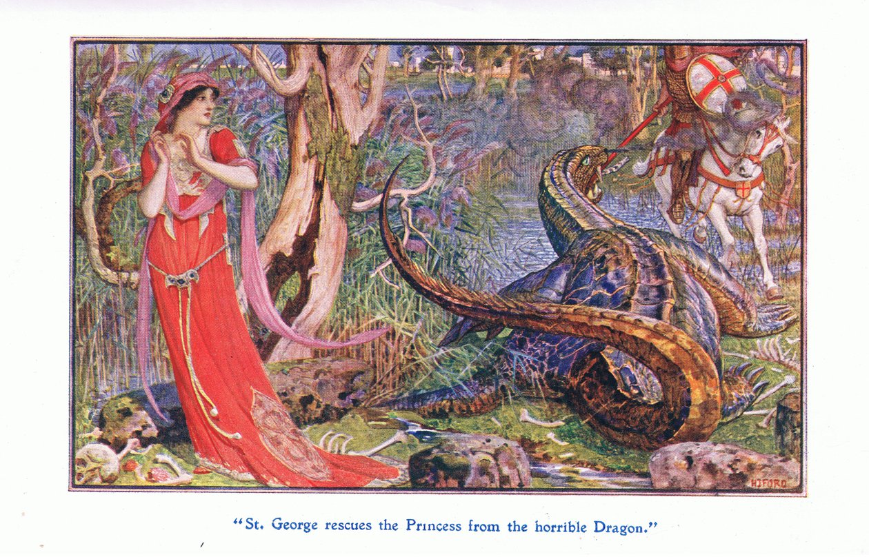 Szent György megmenti a hercegnőt a szörnyű sárkánytól, 1912 alkotó: Henry Justice Ford