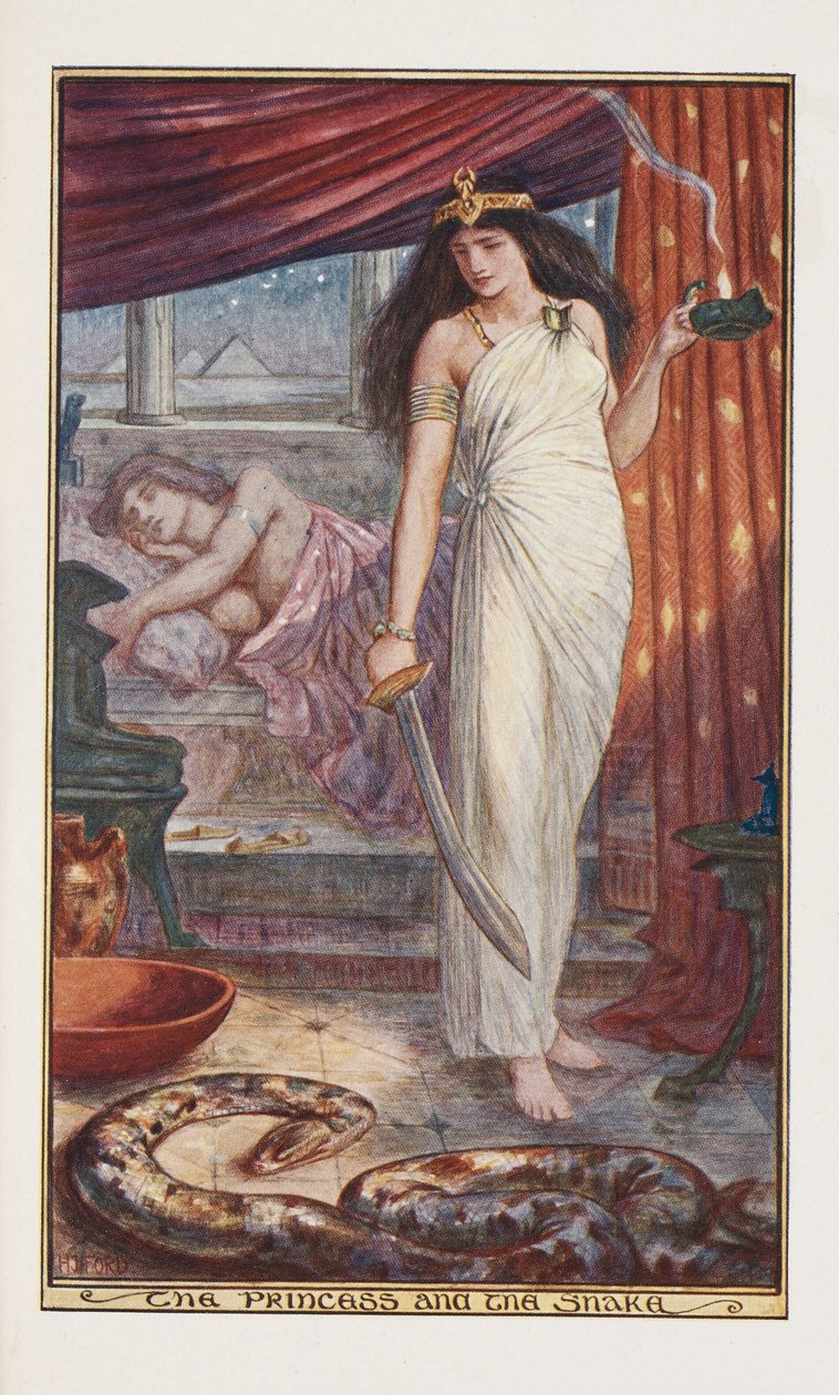 A hercegnő és a kígyó, illusztráció Andrew Laing barna tündér könyvéből, 1904 alkotó: Henry Justice Ford