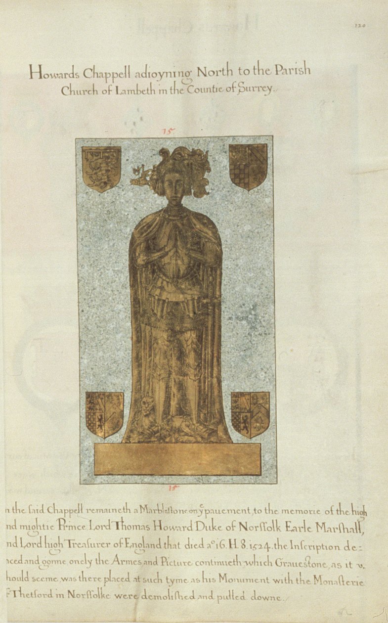 Lord Thomas Howard norfolk hercegének márvány sírköve, 1637 (tinta és aranylevél pergamen) alkotó: Henry Lilly