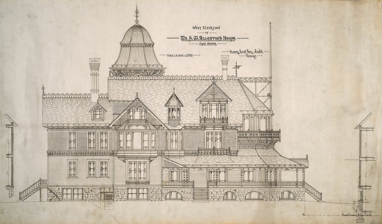 Ház Mr. S.W. Allerton, Genfi-tó, Wisconsin: West Elevation alkotó: Henry Lord Gay