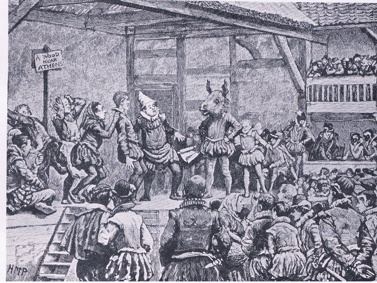 Szentivánéji álom egy Erzsébet-korabeli színházban, a Cassells History of the British People-ből, a Waverley Book Company kiadásában, 1950 körül alkotó: Henry Marriott Paget