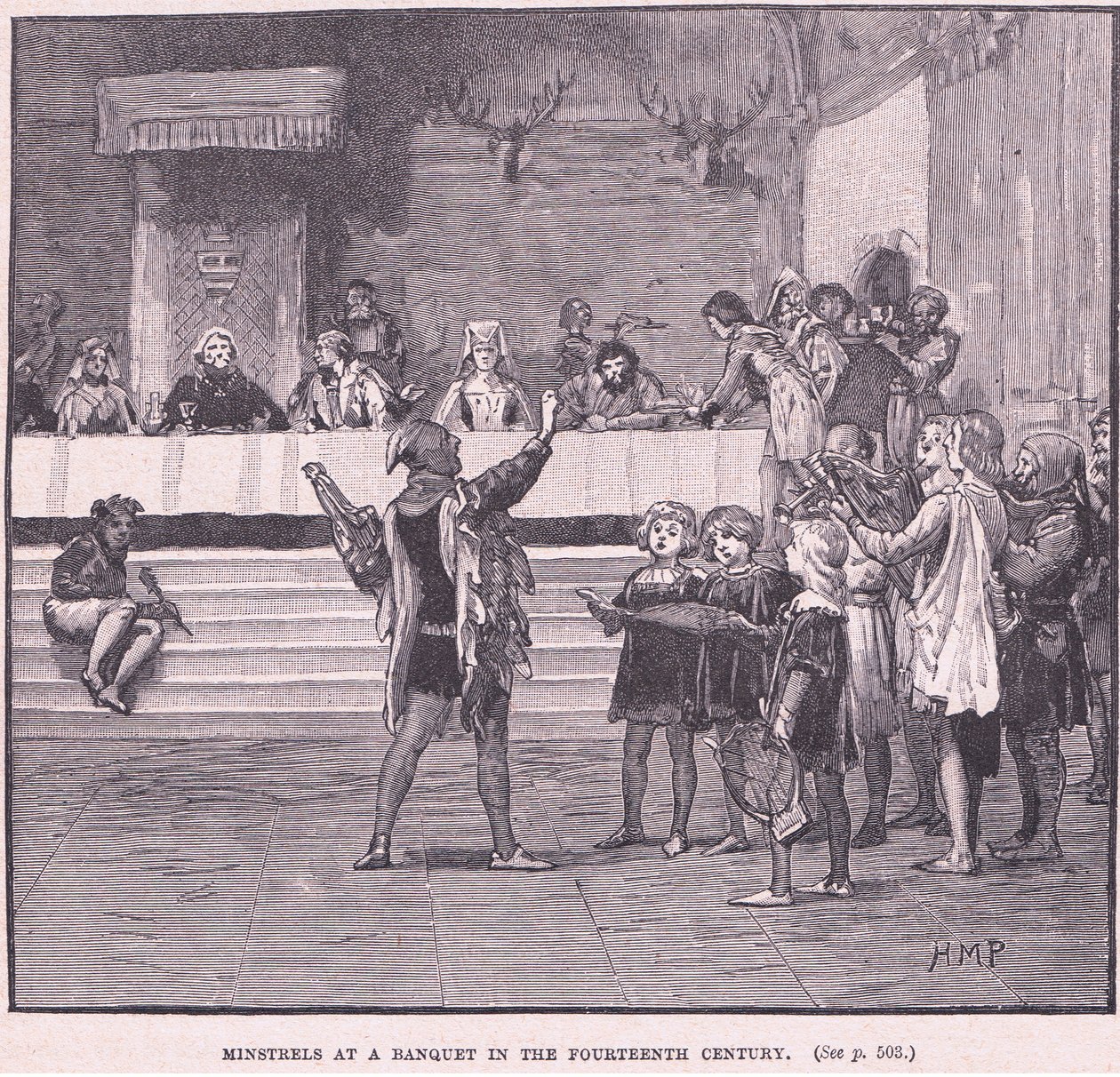 Menstrels egy banketten a XIV. században alkotó: Henry Marriott Paget