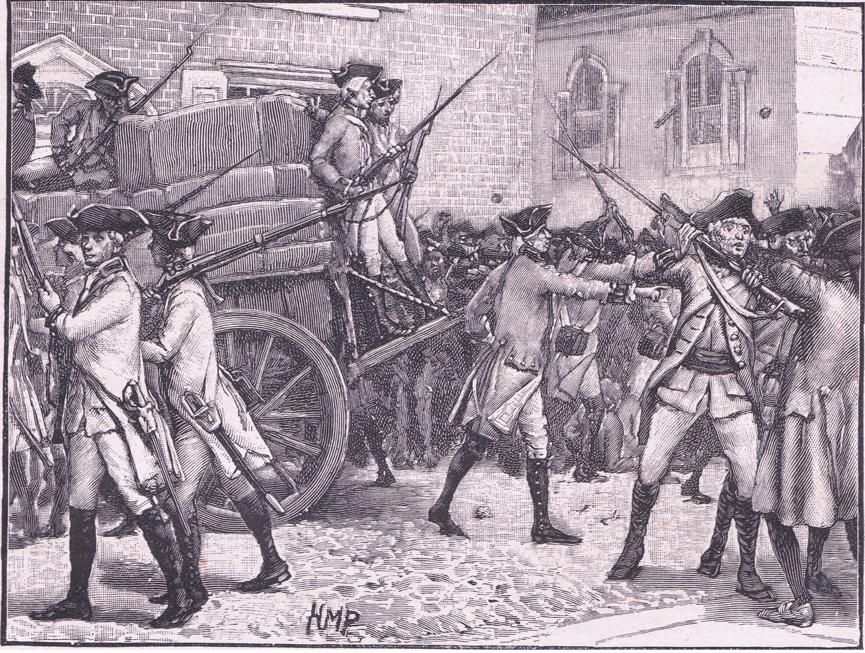 A lebélyegzett papírt kísérő csapatok a New York-i Városházára 1765-ben alkotó: Henry Marriott Paget