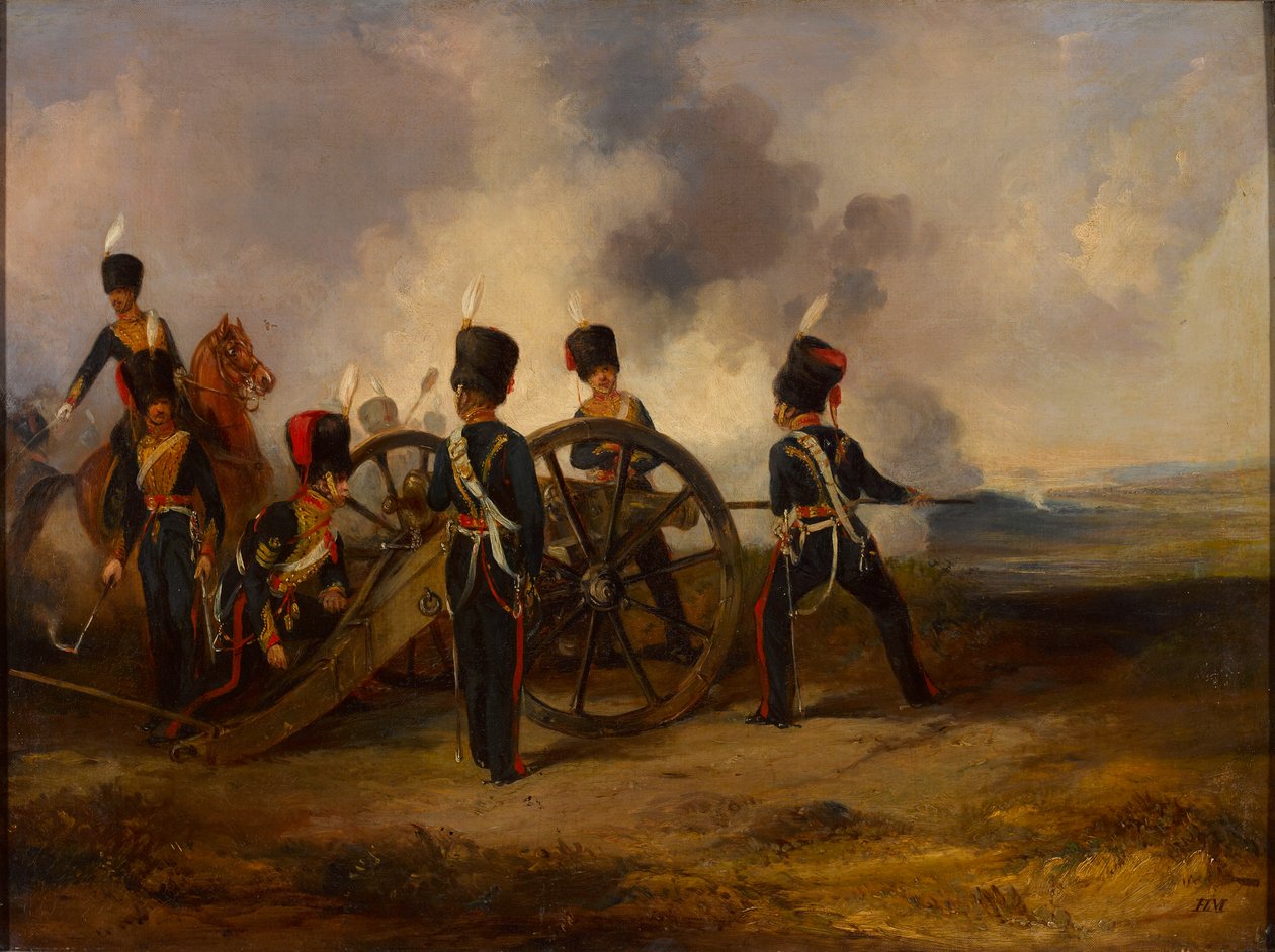 A Royal Horse Artillery ágyújának legénysége töltése, 1844 körül alkotó: Henry Martens
