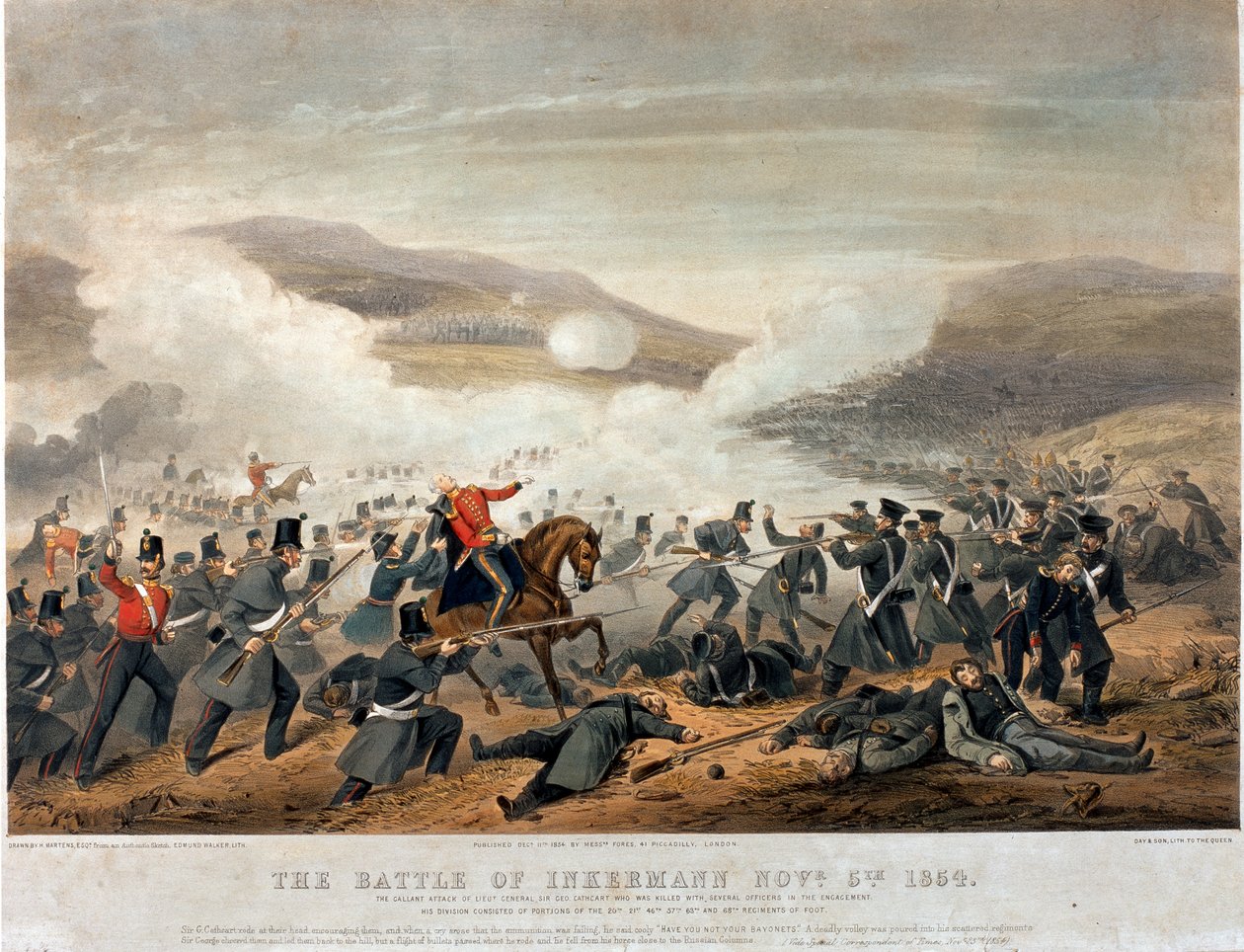 Az inkermann-i csata 1854. november 5-én, vésette Edmund Walker (fl. 1836-62) 1854 alkotó: Henry Martens
