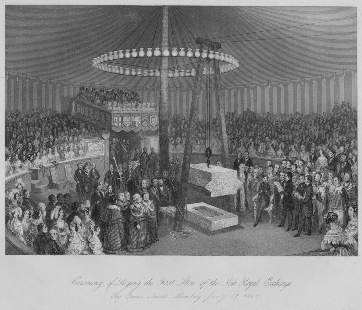 Az új királyi tőzsde első kövének letételi ceremóniája, 1842 alkotó: Henry Melville