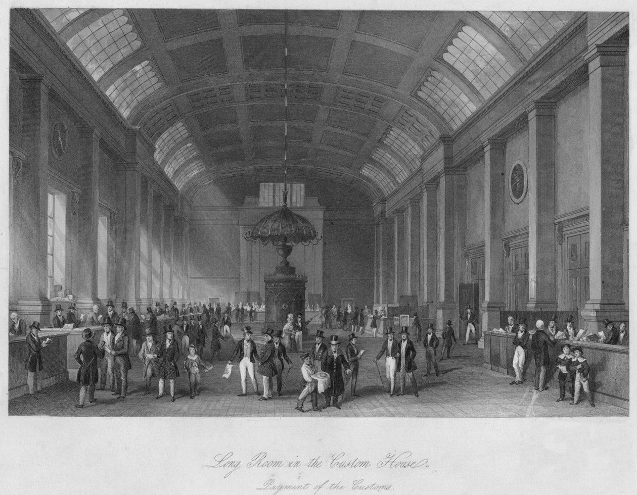 Hosszú szoba a vámházban. Vámfizetés, c1841 alkotó: Henry Melville