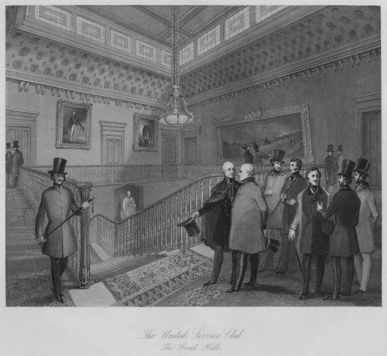 A United Service Club. A nagyterem, 1841 alkotó: Henry Melville