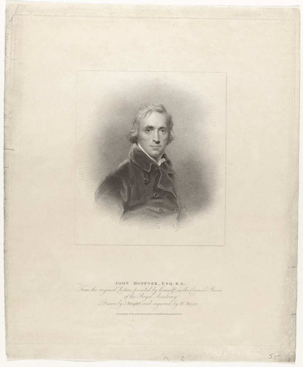 John Hoppner portréja John Hoppner, Esq. R.A. (cím a tárgyon) Britse portretten (sorozat címe) The British Gallery of Contemporary Portraits (sorozat címe) alkotó: Henry Meyer