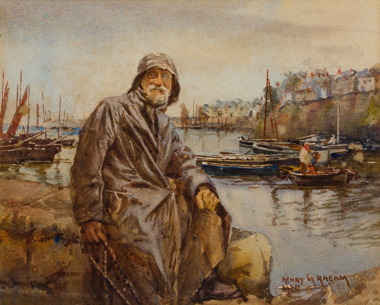 Fisherman on Newlyn Harbour Wall, 1920 (wc papíron) alkotó: Henry Meynell Rheam