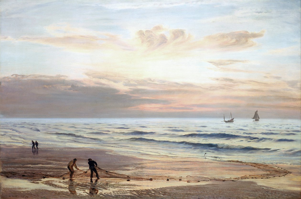 Halászok húzzák hálóikat Wales északi partjainál. Olaj, vászon alkotó: Henry Moore