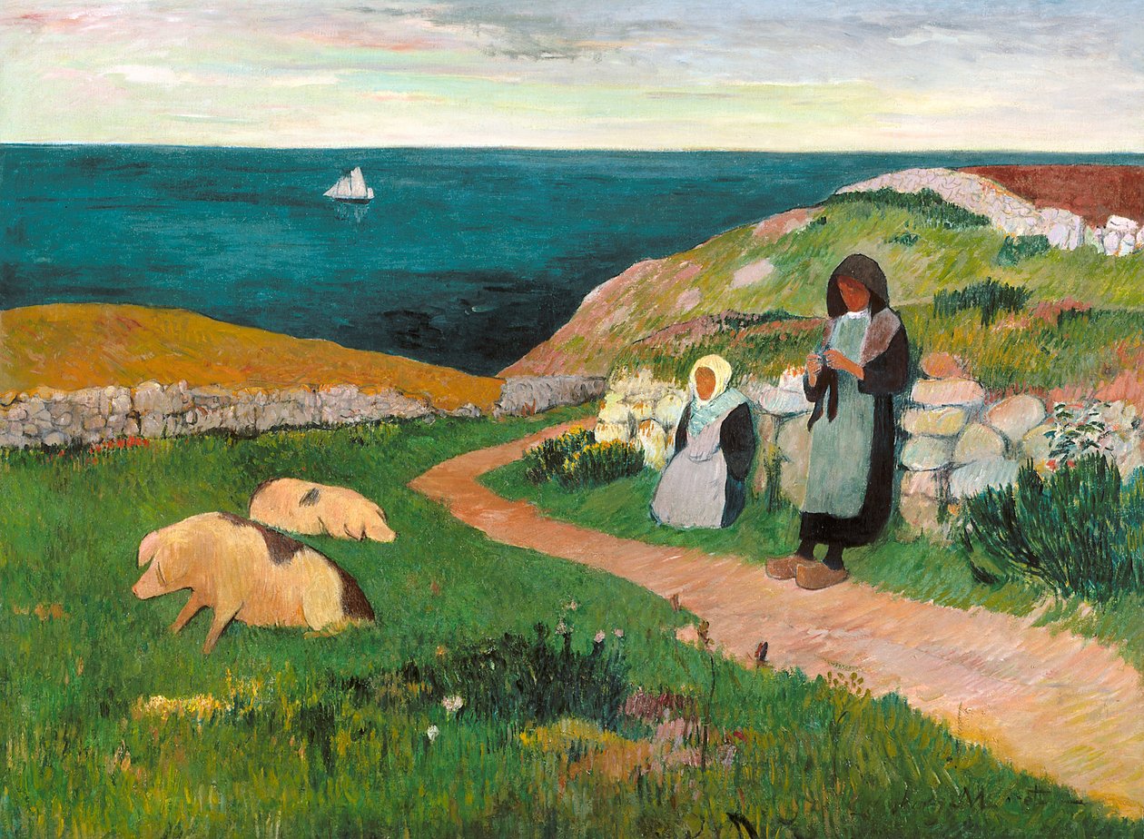 Fiatal Breton Girls In The Field (olaj, vászon) alkotó: Henry Moret