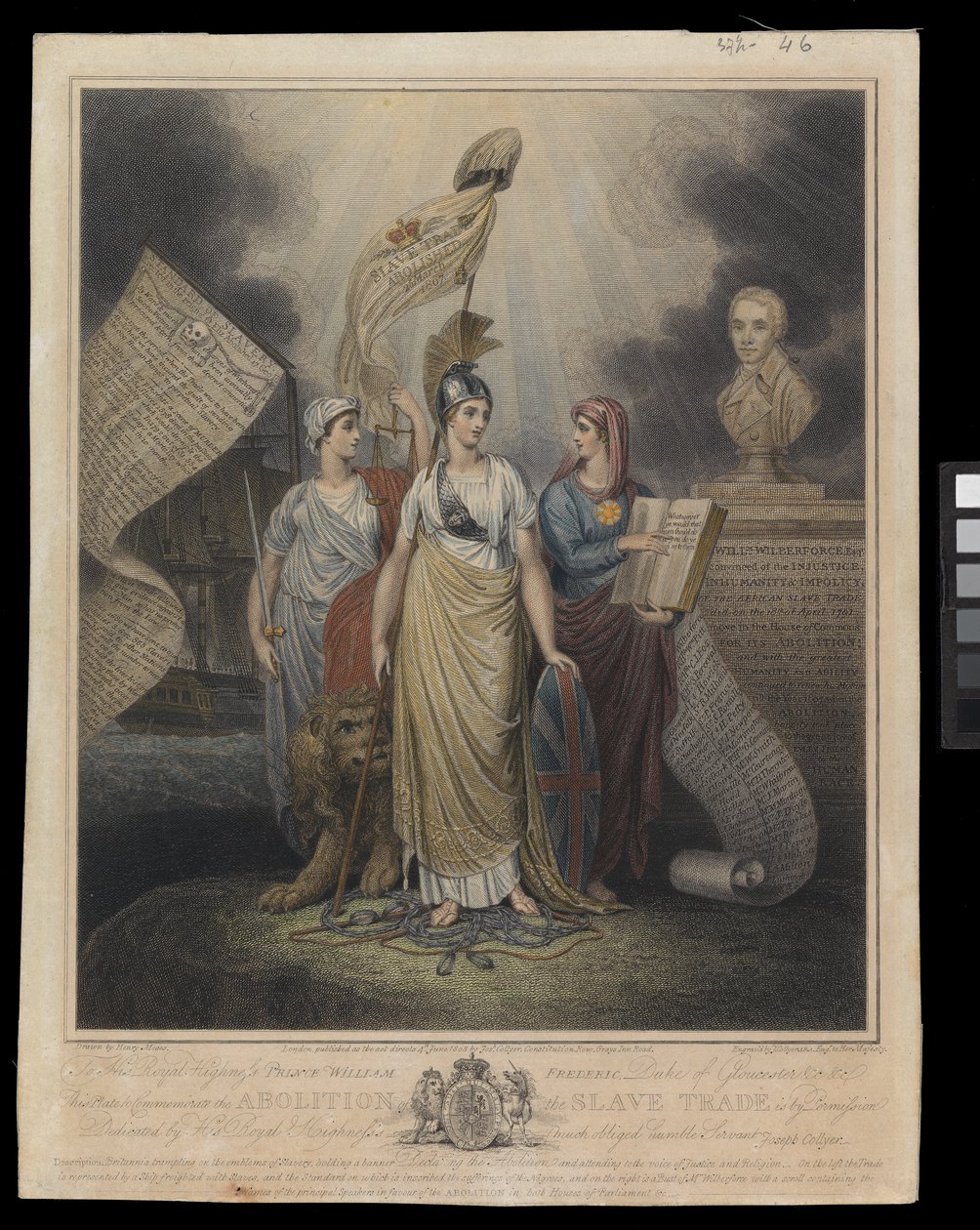 Tábla a rabszolga-kereskedelem eltörlésének emlékére, 1808. június 4. (kézi színezésű metszet) alkotó: Henry Moses