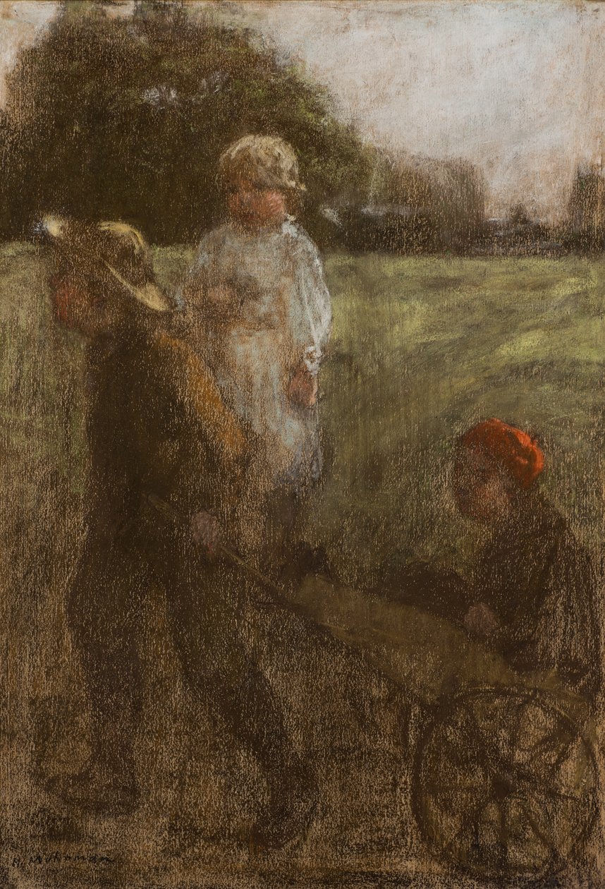 Gyermekek Barrow-val (pasztell) alkotó: Henry Muhrmann