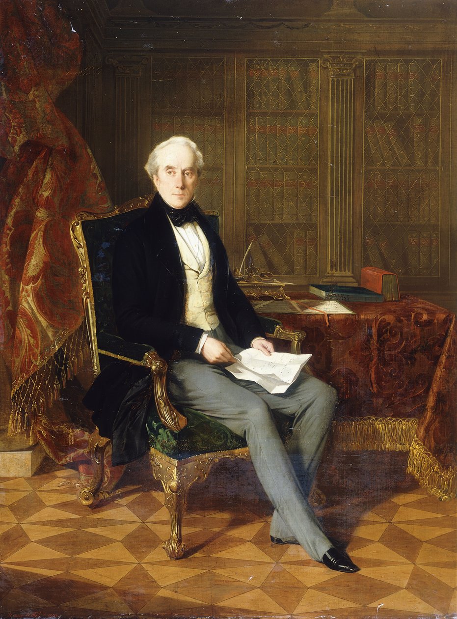 Henry Pelham-Clinton, K. G., Newcastle 4. hercegének portréja, kezében egy dokumentummal, tanulmányában, 1850 alkotó: Henry Nelson ONeil