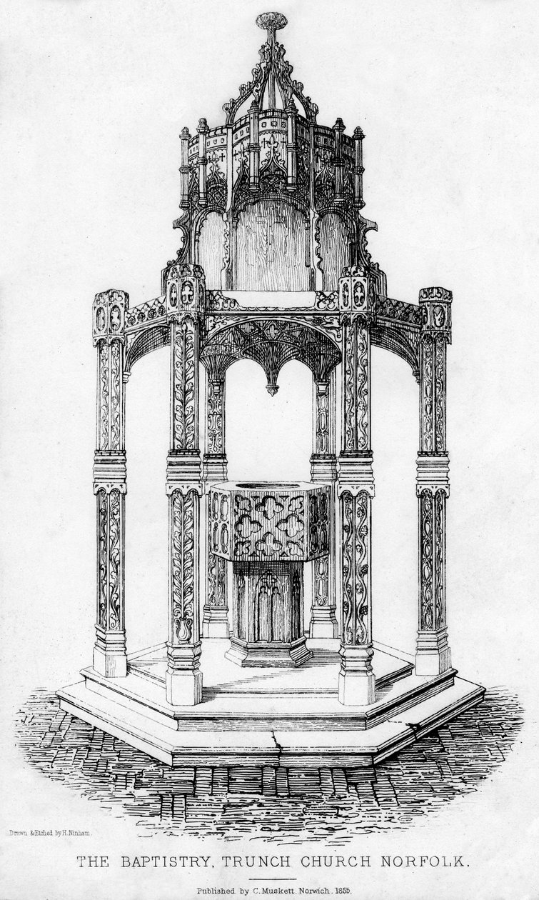 A keresztelőkápolna, Trunch Church, Norfolk, 1855. alkotó: Henry Ninham