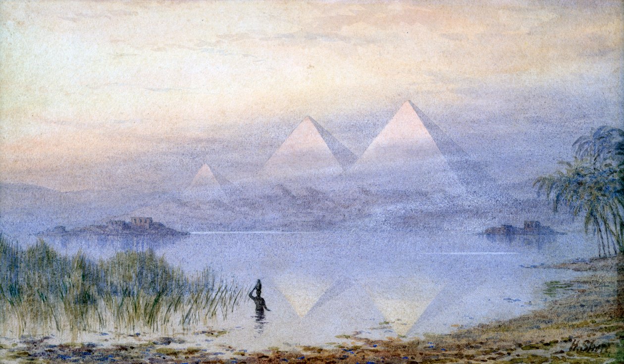 „A piramisok a nílusi árvíz idején”, Egyiptom, 1888 alkotó: Henry Noel Shore