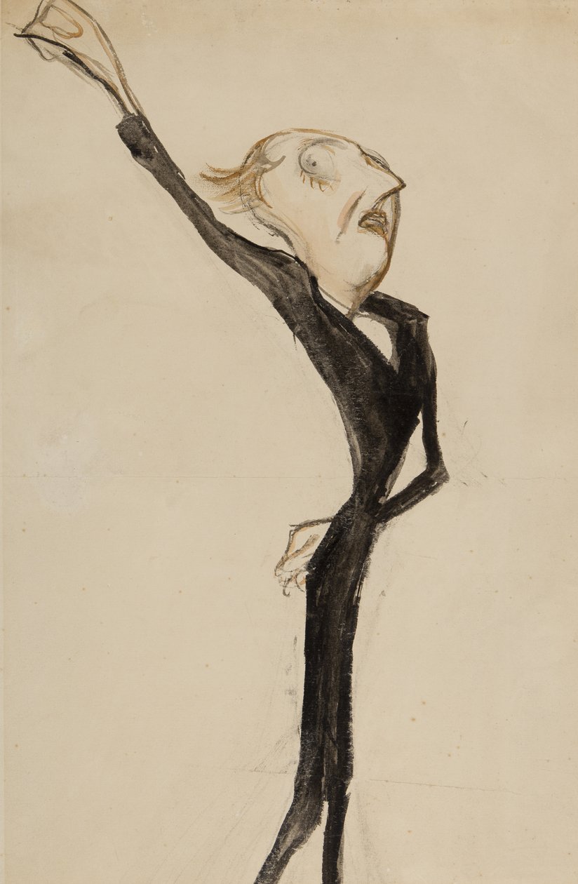 Egy színházi figura, valószínűleg Sir Beerbohm Tree, 1908 körül (ecset, wc és tinta papíron) alkotó: Henry Ospovat