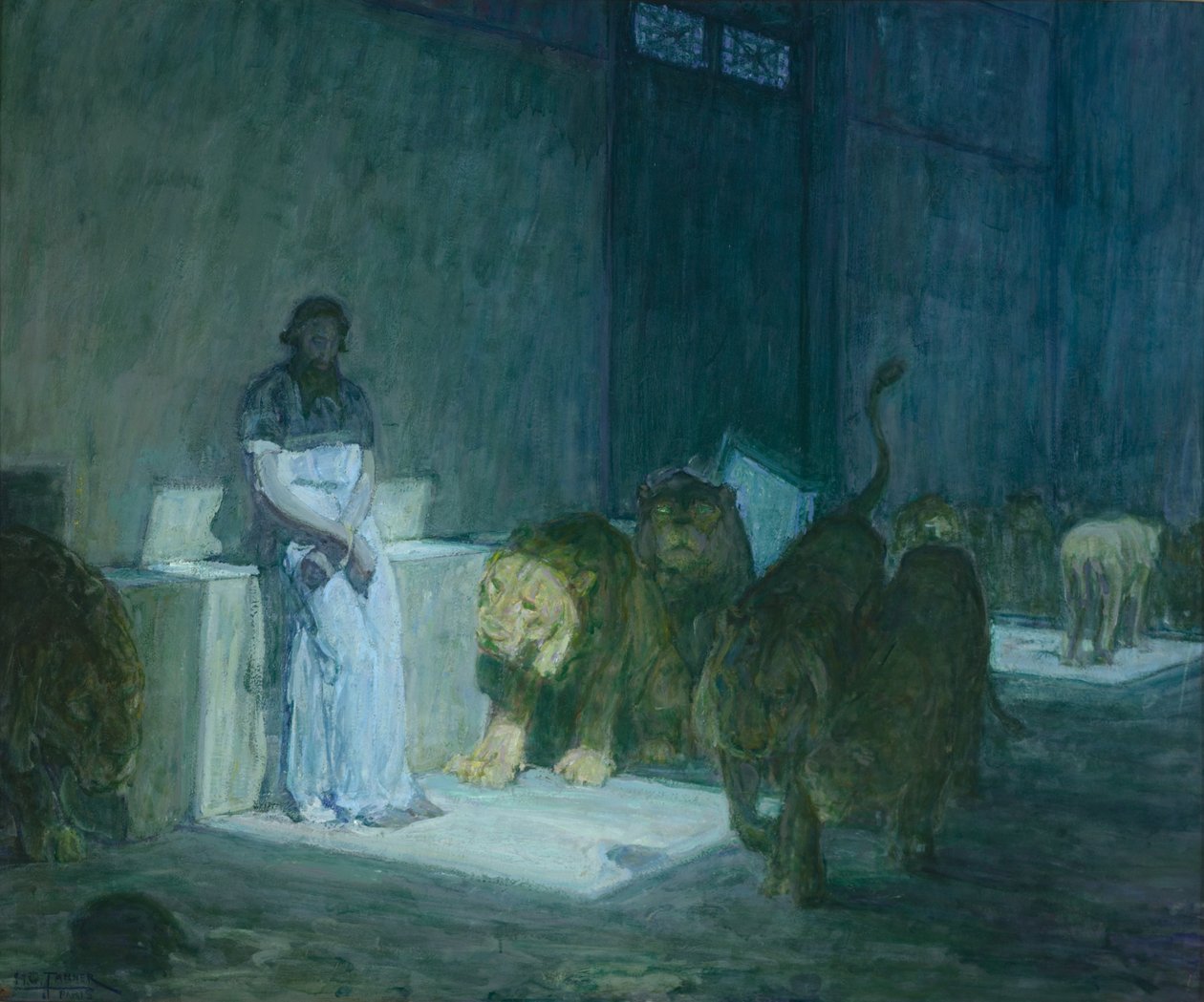 Daniel az oroszlánok barlangjában, 1907-18 (olaj, papír, vászonra festve) alkotó: Henry Ossawa Tanner