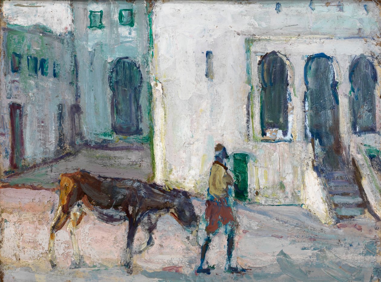 Utcai jelenet, Tanger Man Leading Calf, kb. 1910. alkotó: Henry Ossawa Tanner