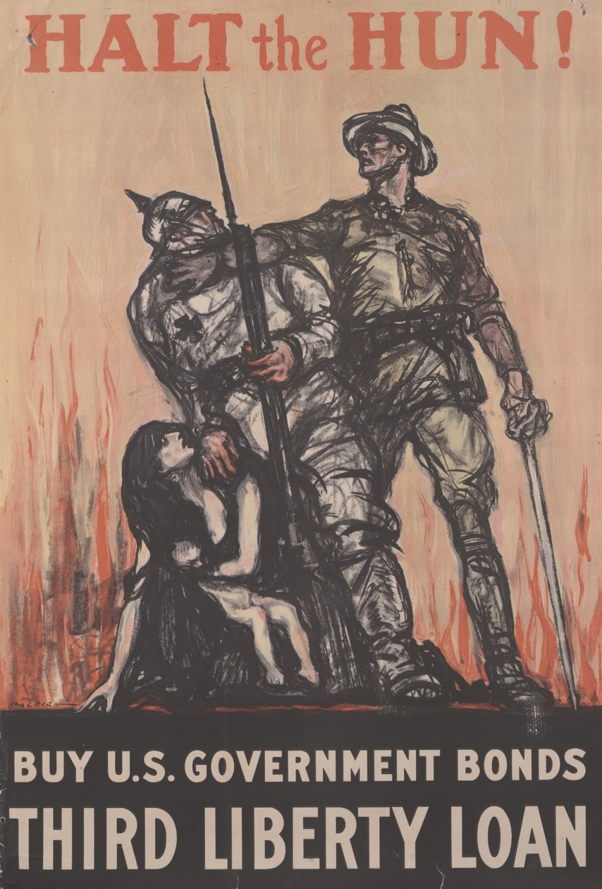 Állítsd meg a hunokat! Vásároljon amerikai államkötvényeket, harmadik szabadságkölcsön, 1918 körül (színes litó) alkotó: Henry Patrick Raleigh
