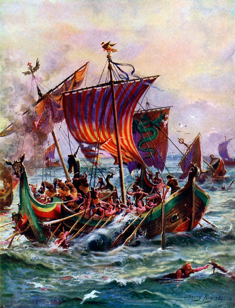 Alfreds gályái megtámadják a viking sárkányhajót, i.sz. 897, 1920 körül alkotó: Henry Payne