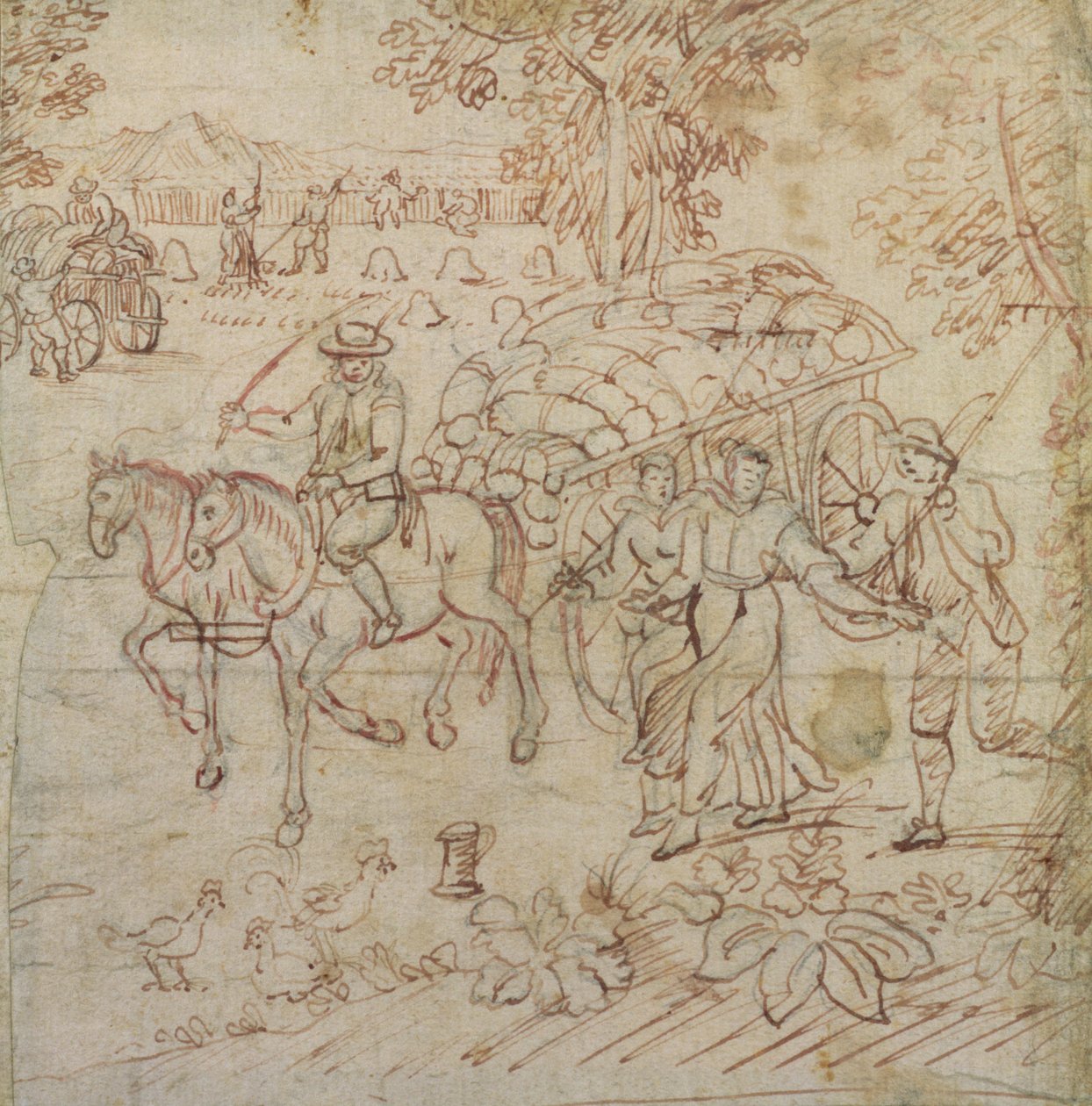 Táj aratógépekkel hazatérve, 1595-1605 körül (toll és barna tinta papíron) alkotó: Henry Peacham