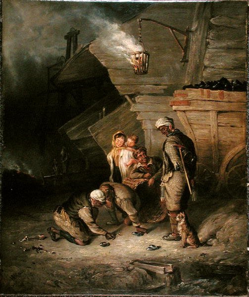 Pitmen játszik Quoitsban (olaj, vászon) alkotó: Henry Perlee Parker